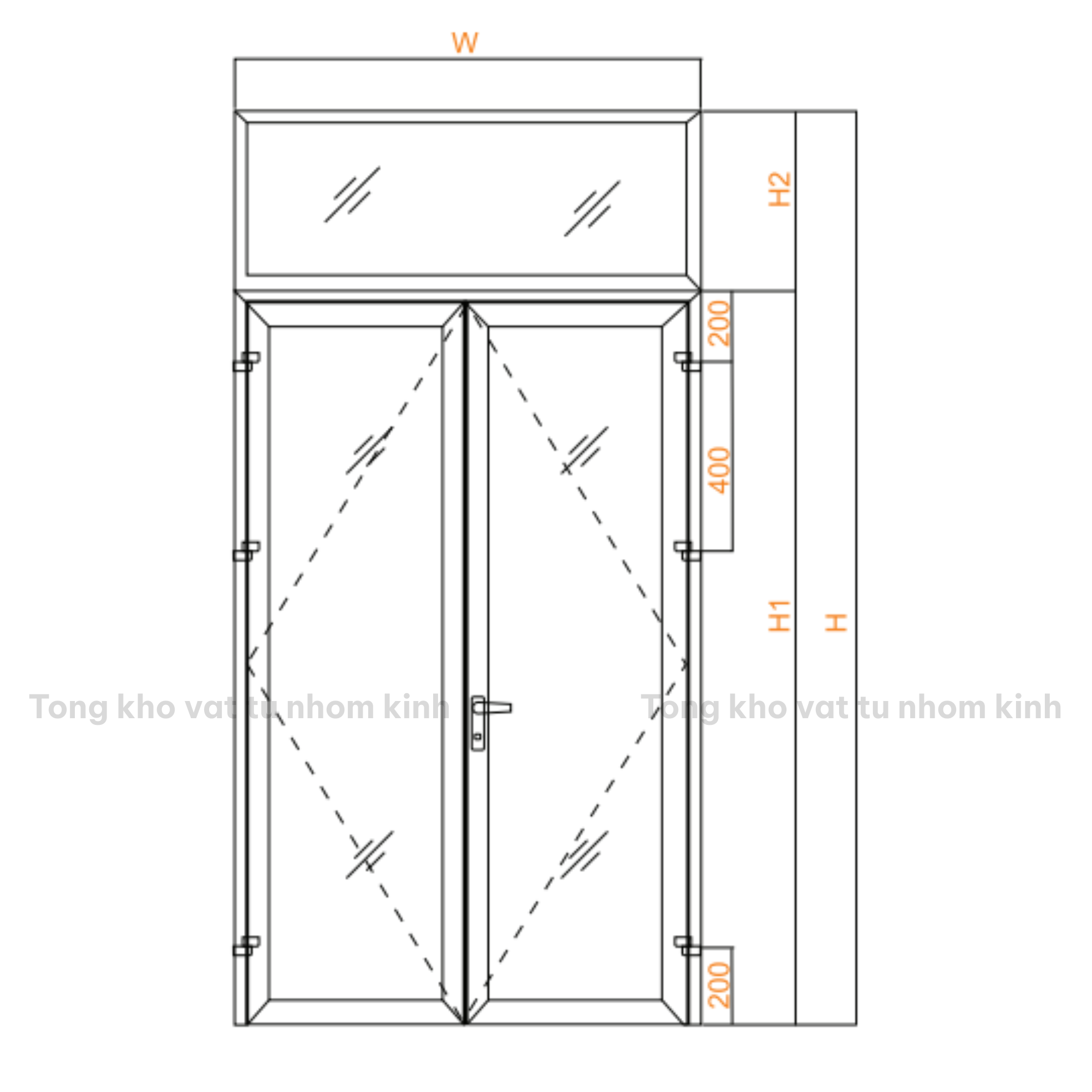 CỬA ĐI 2 CÁNH MỞ NGOÀI CÓ FIX HỆ 55