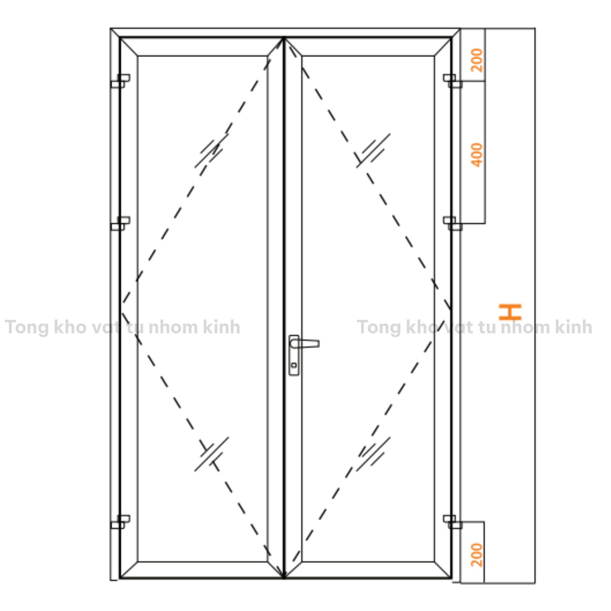 CỬA ĐI 2 CÁNH MỞ TRONG HỆ 55