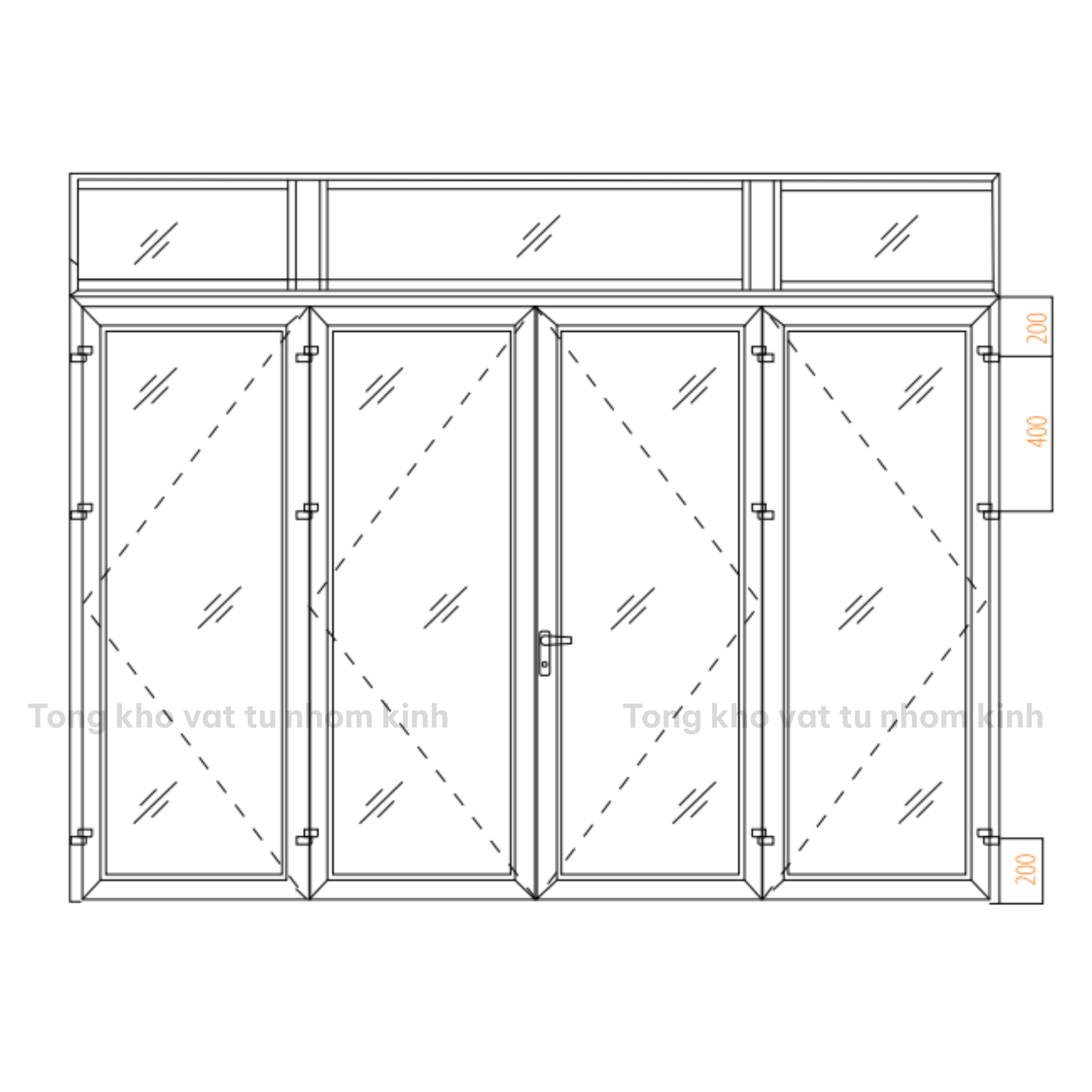 CỬA ĐI 4 CÁNH MỞ NGOÀI CÓ FIX HỆ 55