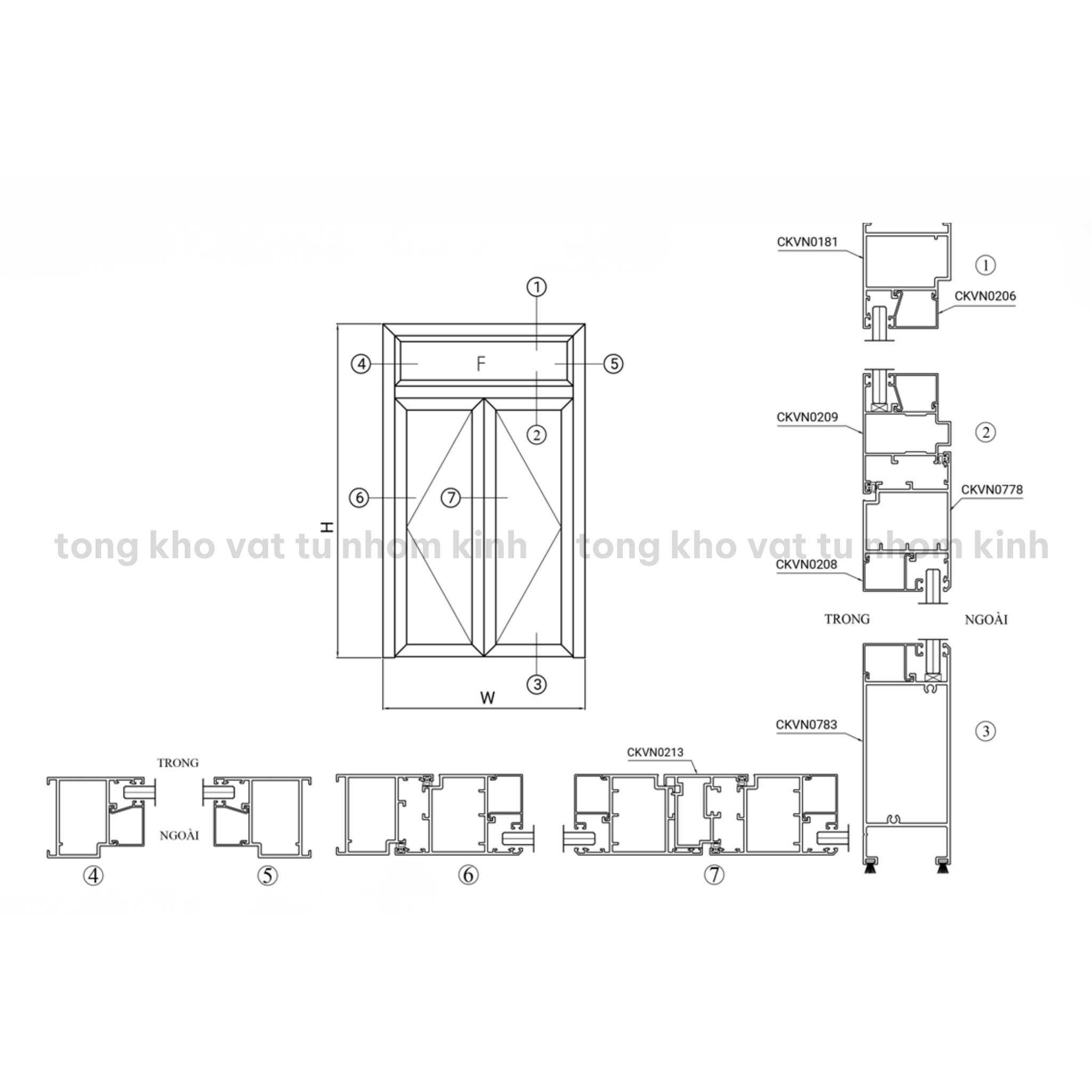 CỬA ĐI 2 CÁNH MỞ NGOÀI CÓ FIX - HỆ 55 TIÊU CHUẨN