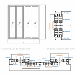 CỬA TRƯỢT 4 CÁNH HỆ 55 BẢN 7MM
