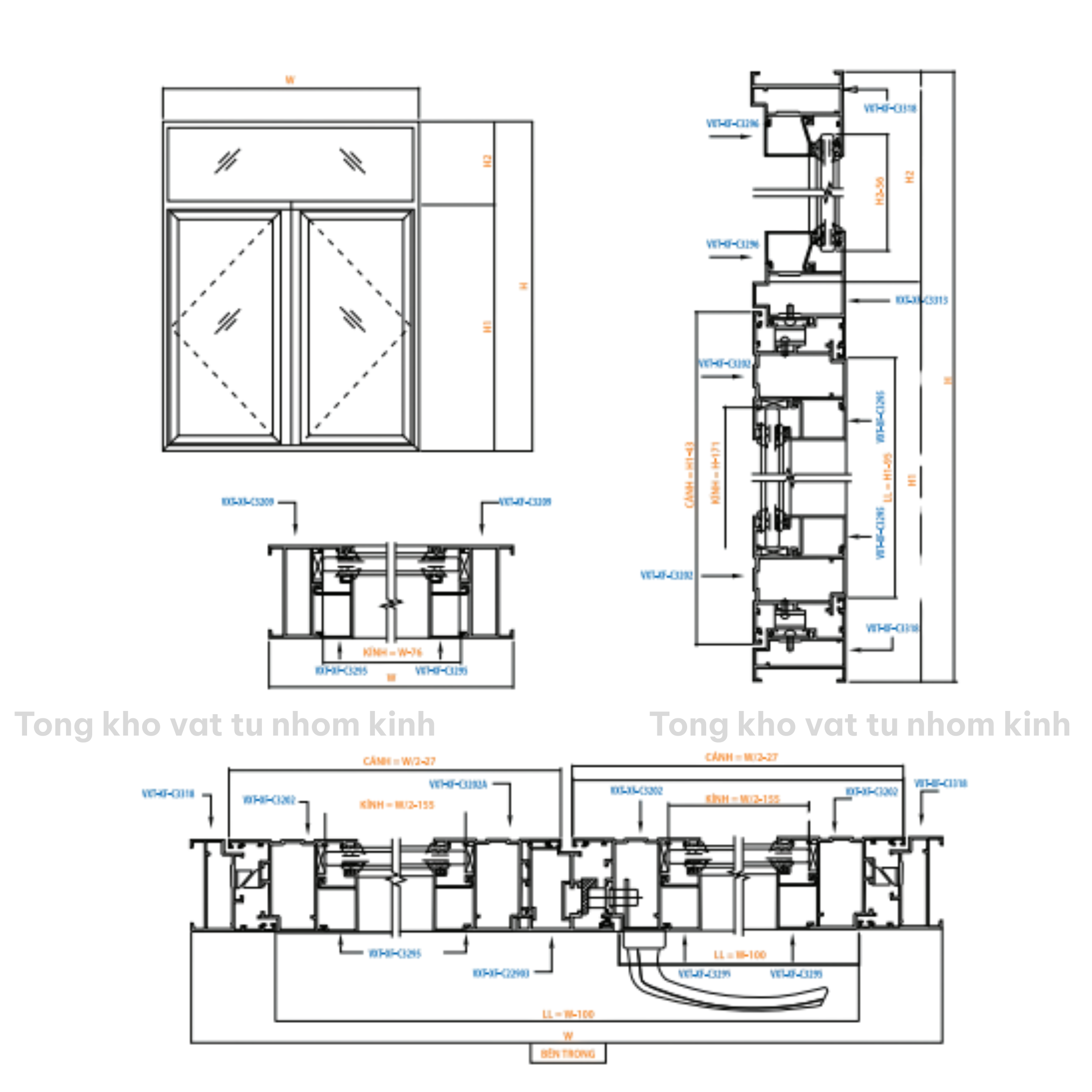 CỬA SỔ 2 CÁNH MỞ QUAY NGOÀI HỆ 55