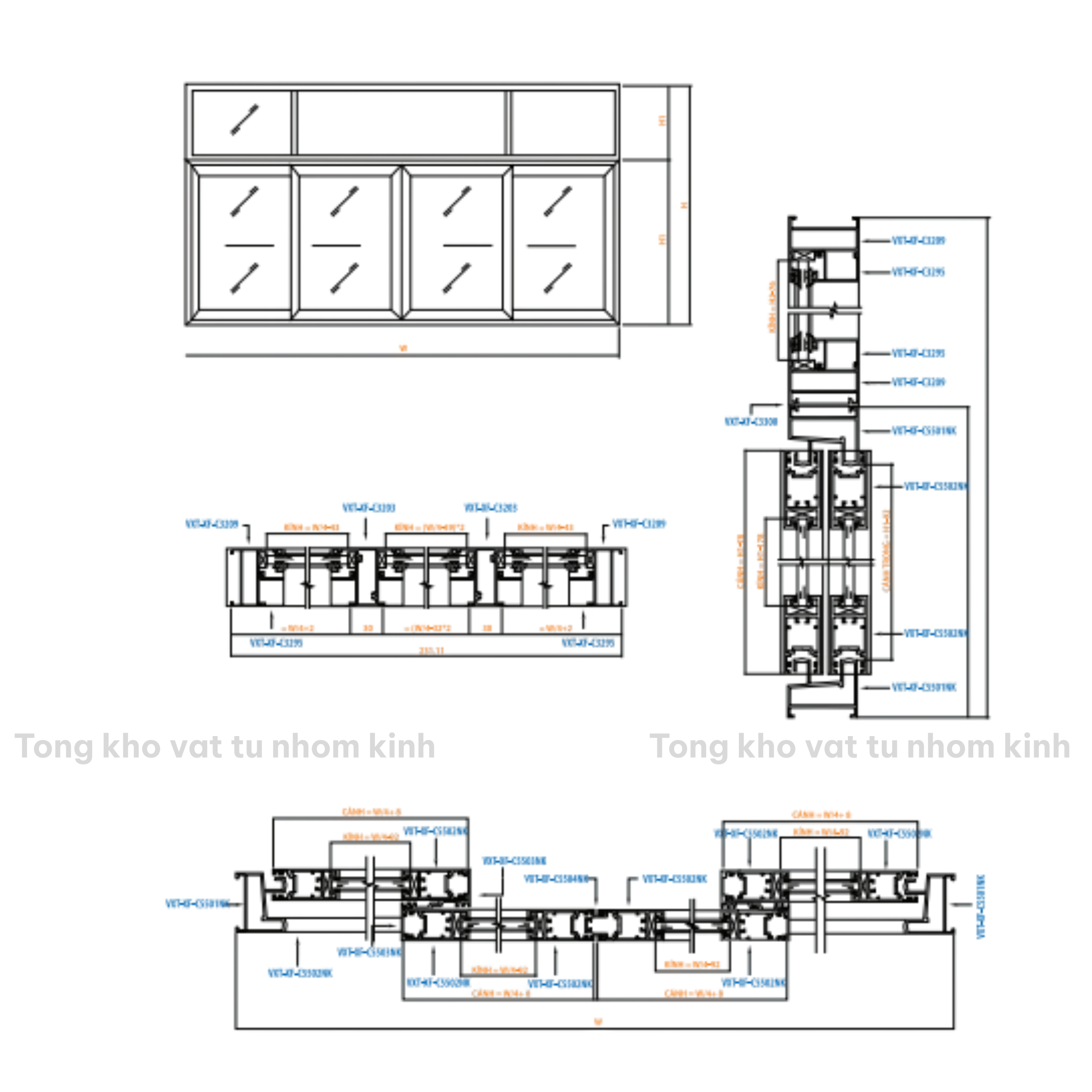 CỬA SỔ 4 CÁNH HỆ 55 MỞ TRƯỢT CÓ FIX